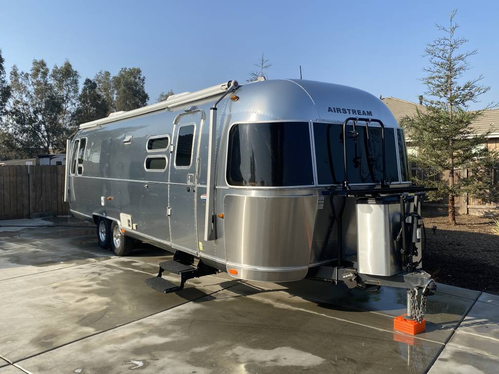 airstream travel trailer being detailed