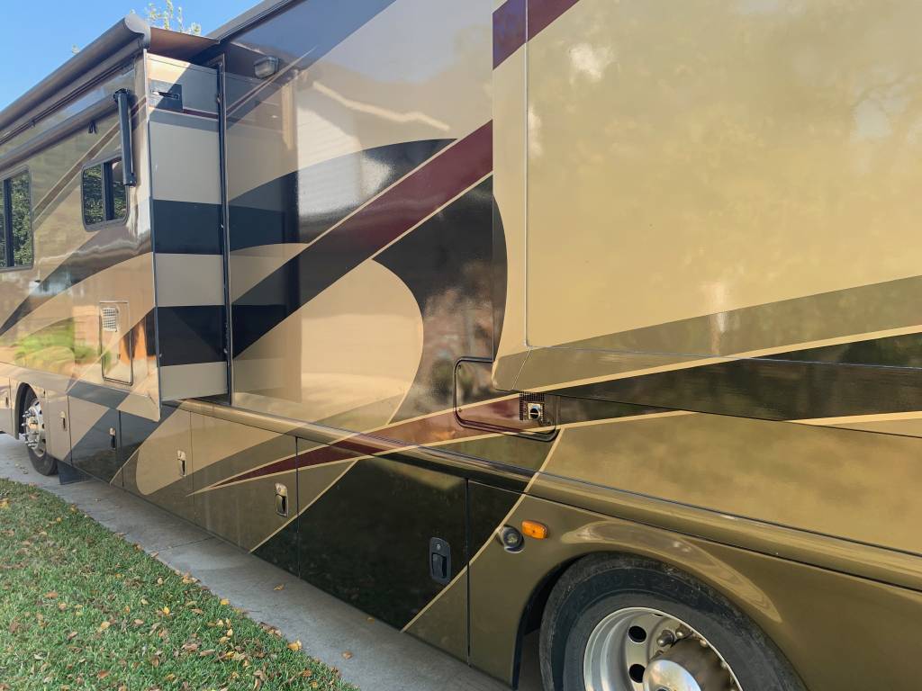 Large Class A motorhome being detailed in los angeles